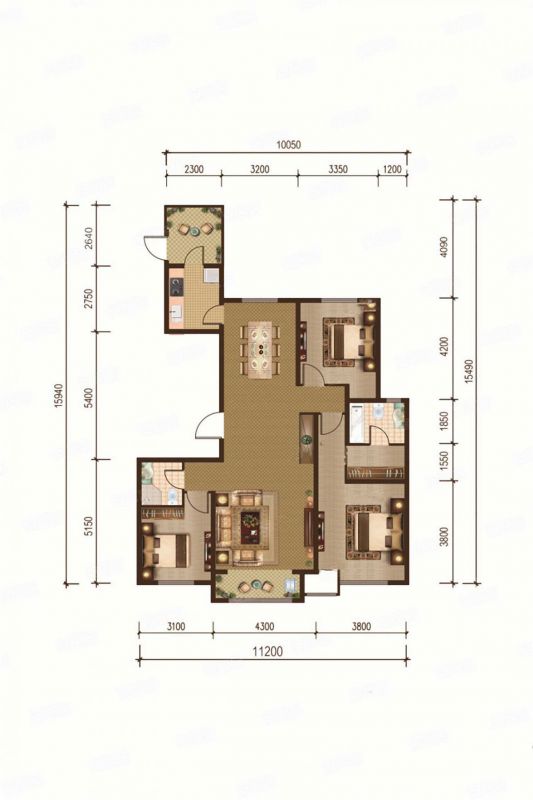 包頭裝修方案中環(huán)悅府K戶型3室2廳2衛(wèi)150m2