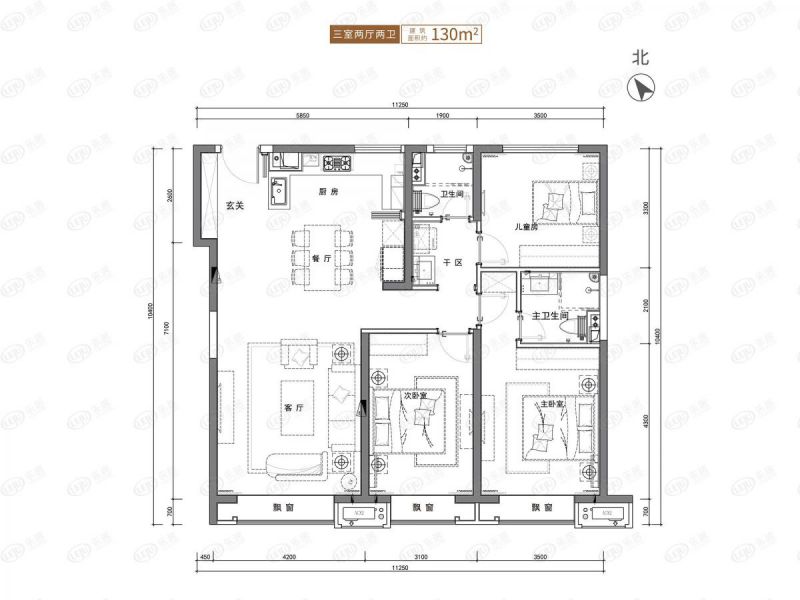 包頭裝修方案萬科公園五號三室兩廳兩衛(wèi)130平方米